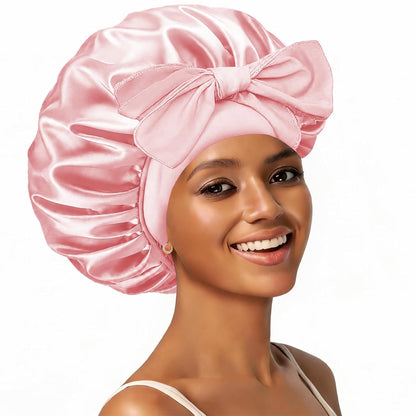 Silk Bonnet Satin Bonnet for Sleeping Large Bonnets with Tie Band Hair Wrap with Adjustable Straps Hair Cap for Women Curly Black