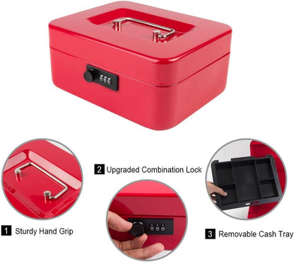 KYODOLED Small Cash Box with Combination Lock & Removable Money Tray, Black