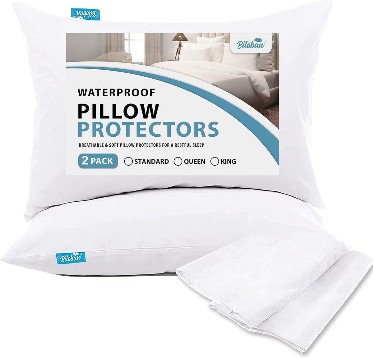 Pillow Protectors Waterproof 2-Pack, Standard Size with Zipper