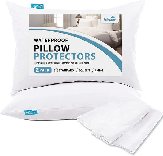 Pillow Protectors Waterproof 2-Pack, Standard Size with Zipper