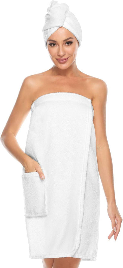 Kniffi Women's Spa Wrap & Hair Towel Body Wrap Adjustable Closure Bathrobe