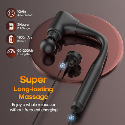 AERLANG Massager Gun with Heat Massage Gun with Extension Handle Fathers Day Gift for him Dad Back Massager Deep Tissue Muscle Massager Portable Percussion Massage Gun 10 Speeds& 7 Massage Heads