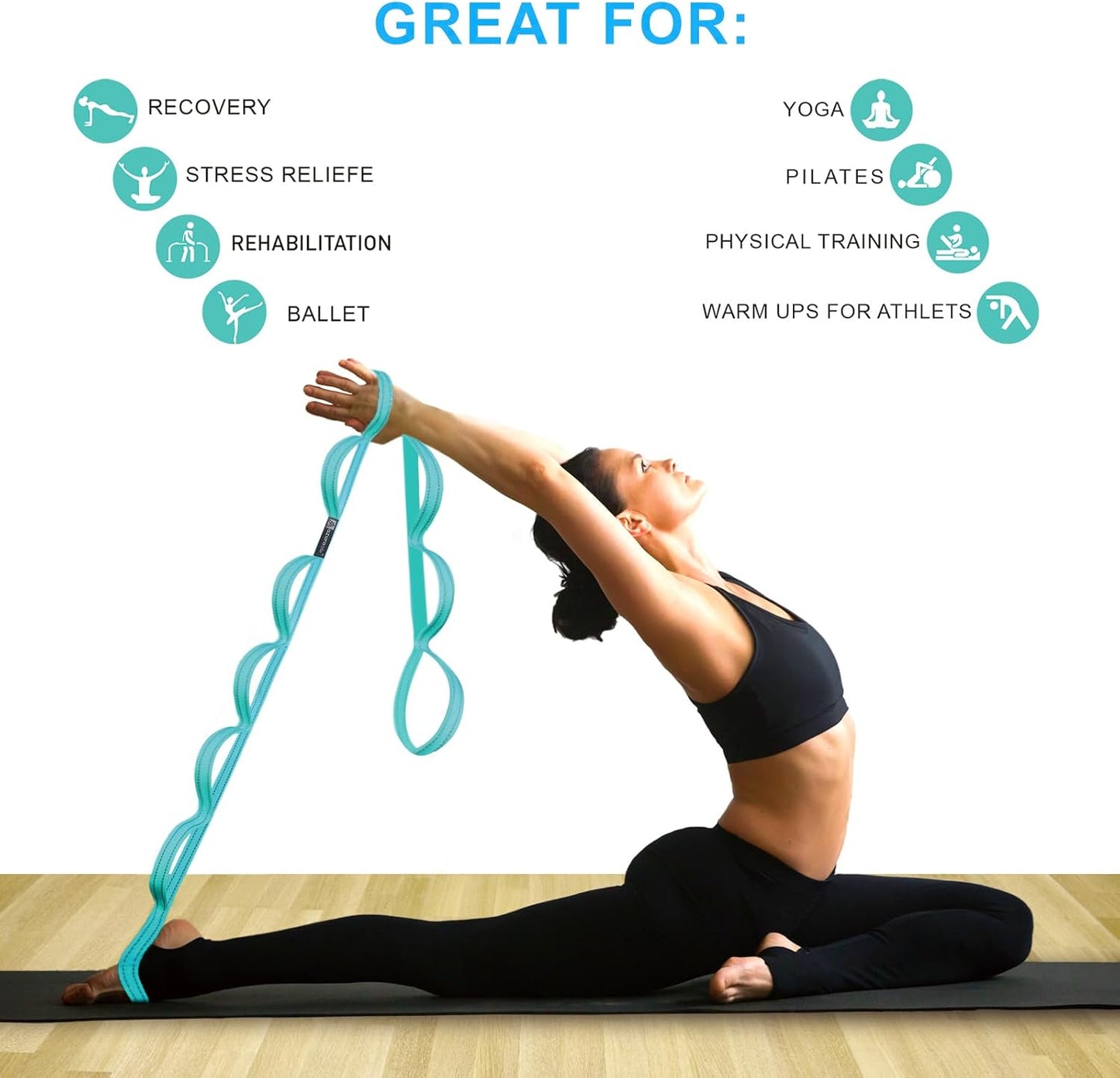 A AZURELIFE Premium Durable Stretch Straps with Loops, Stretching Strap for Physical Therapy, Multi-Loop Yoga Strap Fitness Exercise Strap for Yoga, Pilates, Dance, Flexibility&Exercise