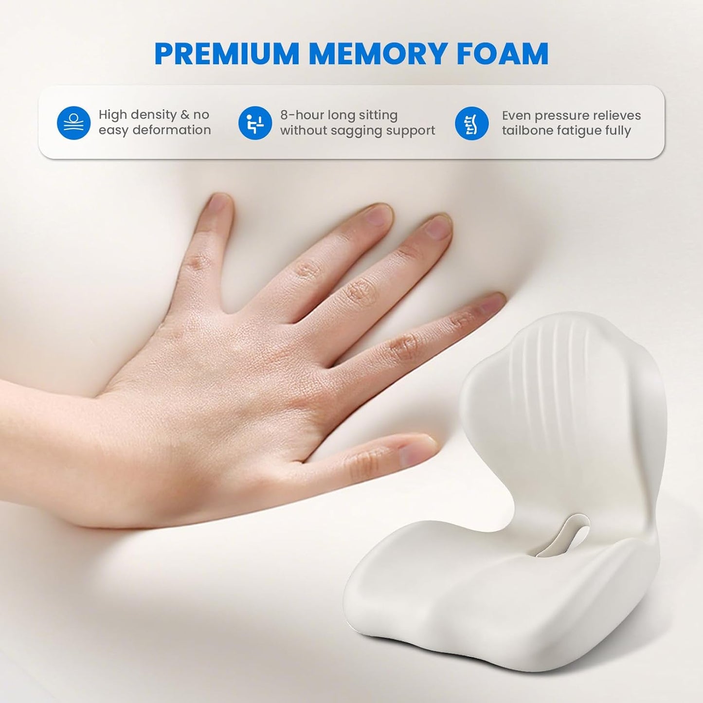 Ergonomic Seat Cushion for Tailbone Sciatica Lower Back Pain Relief, Gray L-Shaped Seashell Memory Foam Coccyx Hollow Cushion, 2-in-1 Lumbar Back Support Pillow for Office Gaming Car Chair