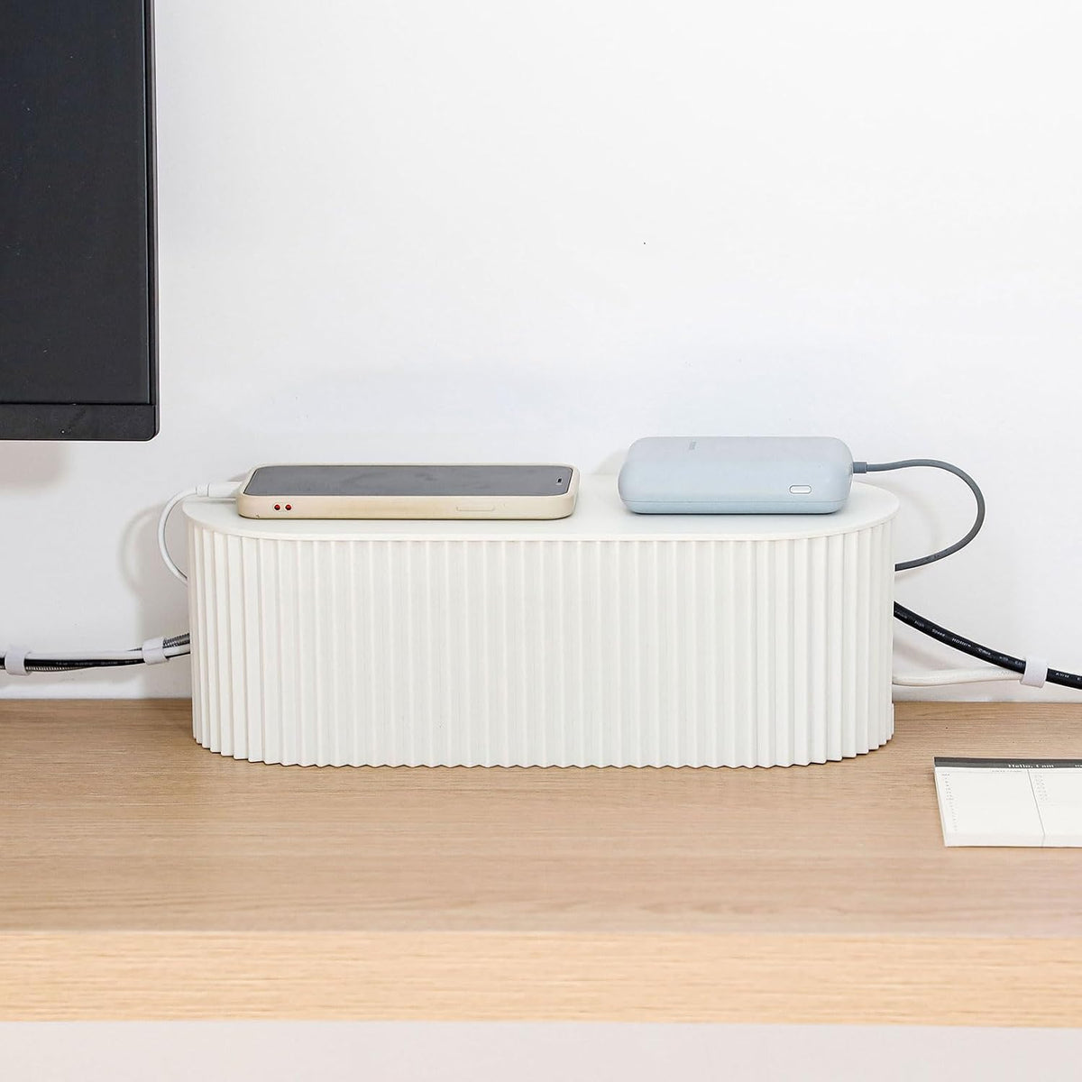 White Cable Box Organizer, Small, Plastic
