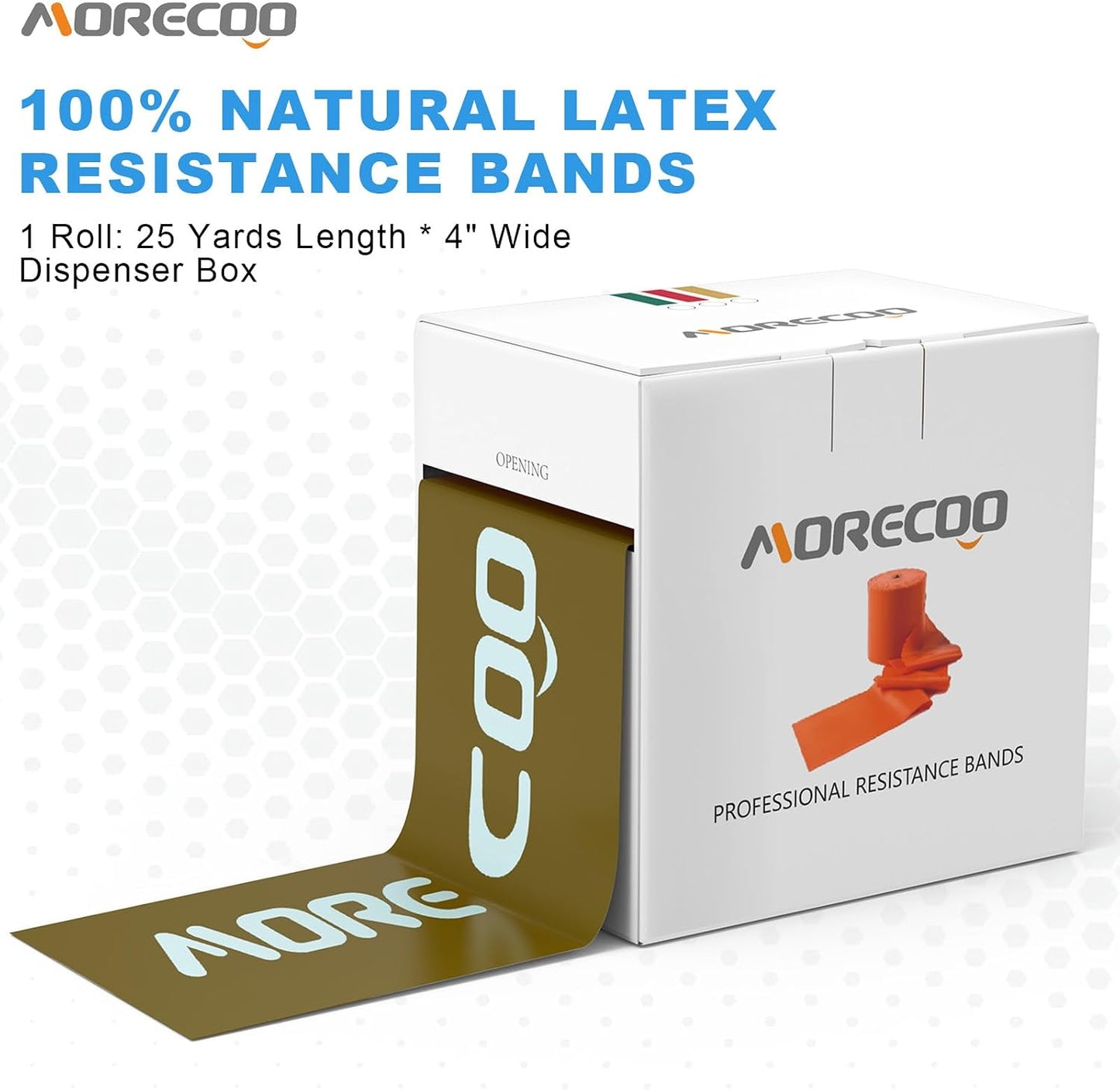 MORECOO Resistance Bands for Physical Therapy & Workout - 25 Yard Natural Latex Exercise Band Roll, Cut-to-Length Elastic Stretch Bands for Rehab, Pilates, Strength Training & Home Gym