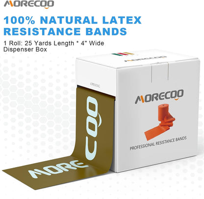 MORECOO Resistance Bands for Physical Therapy & Workout - 25 Yard Natural Latex Exercise Band Roll, Cut-to-Length Elastic Stretch Bands for Rehab, Pilates, Strength Training & Home Gym