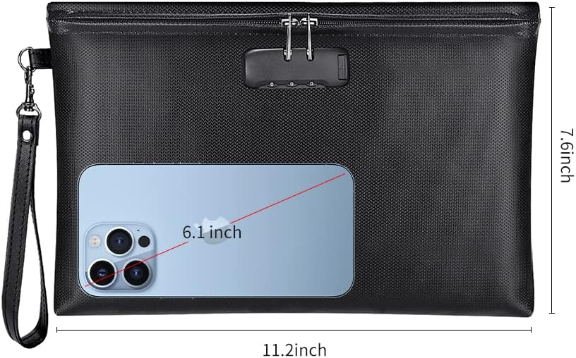 Fireproof Document Bag with Lock,Waterproof Money Pouch,14.3"x10.2"