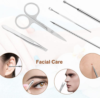 Yougai Manicure Set 18 Pieces Professional Nail Clippers Pedicure Kit Men Women, Stainless Steel Fingernail Toenail Cutters, Nail Care Grooming Tools with Leather Travel Case