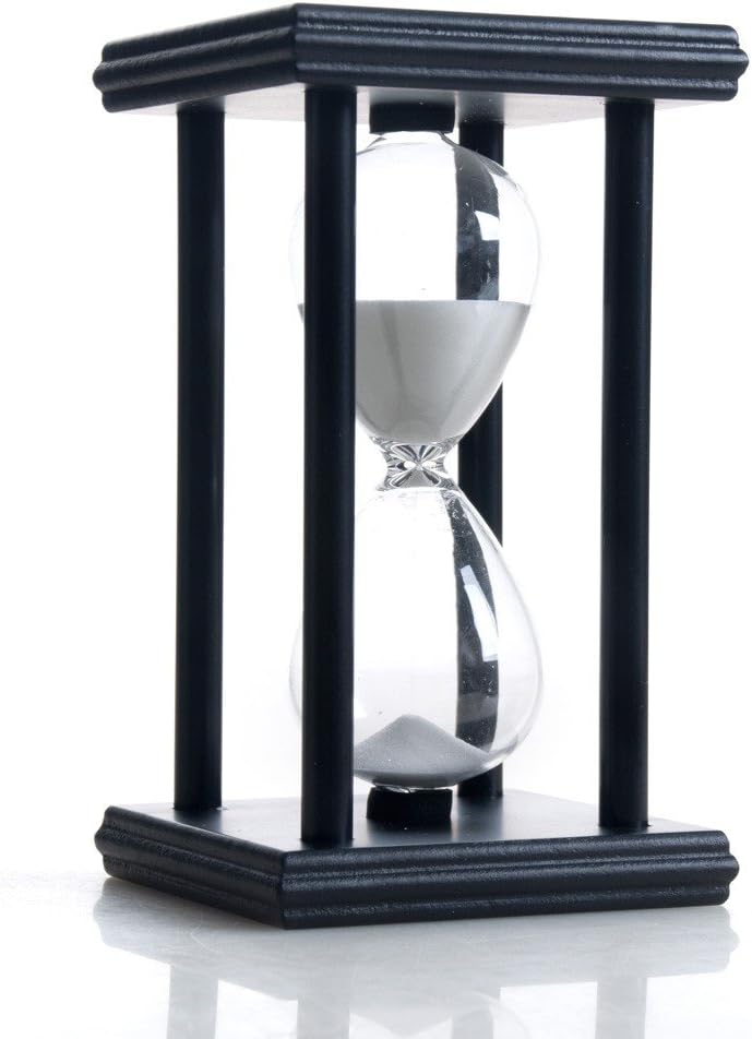 Hourglass 60 Minutes White Sand Timer, Black Wooden Frame Sandglass