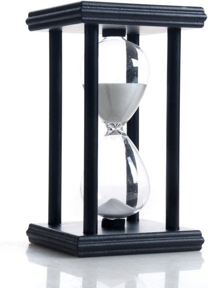 Hourglass 60 Minutes White Sand Timer, Black Wooden Frame Sandglass