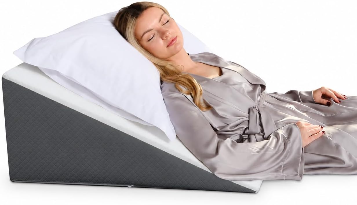 Kolbs Bed Wedge Pillow for Sleep Apnea, FSA Eligible Acid Reflux, and Back Pain Relief, with Chic Jacquard Cover - Headboard Wedges for Sleeping (5" Gentle Incline)