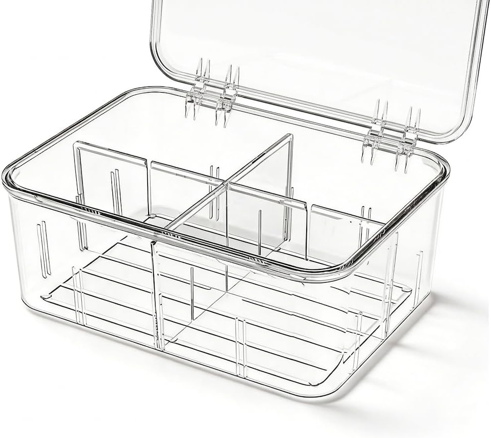 Tea Organizer for Tea Bags Organizer and Storage With Lid | Clear, Removable Divided, Tea Bag Holder, Drink Packets Organizer, For Cabinet, Counter, Countertop