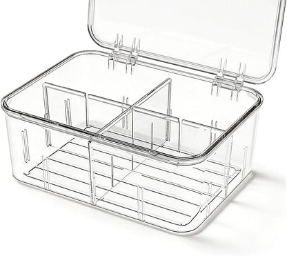 Tea Organizer for Tea Bags Organizer and Storage With Lid | Clear, Removable Divided, Tea Bag Holder, Drink Packets Organizer, For Cabinet, Counter, Countertop