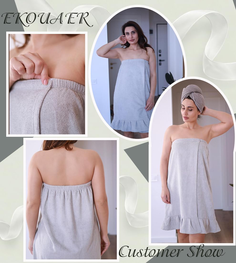 Ekouaer Towel Wrap for Women With Velcro Ruffle Wrap Robes