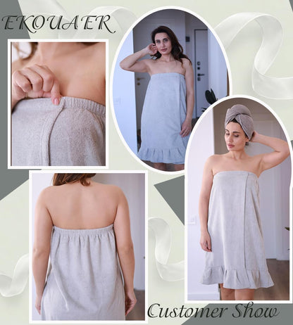 Ekouaer Towel Wrap for Women With Velcro Ruffle Wrap Robes
