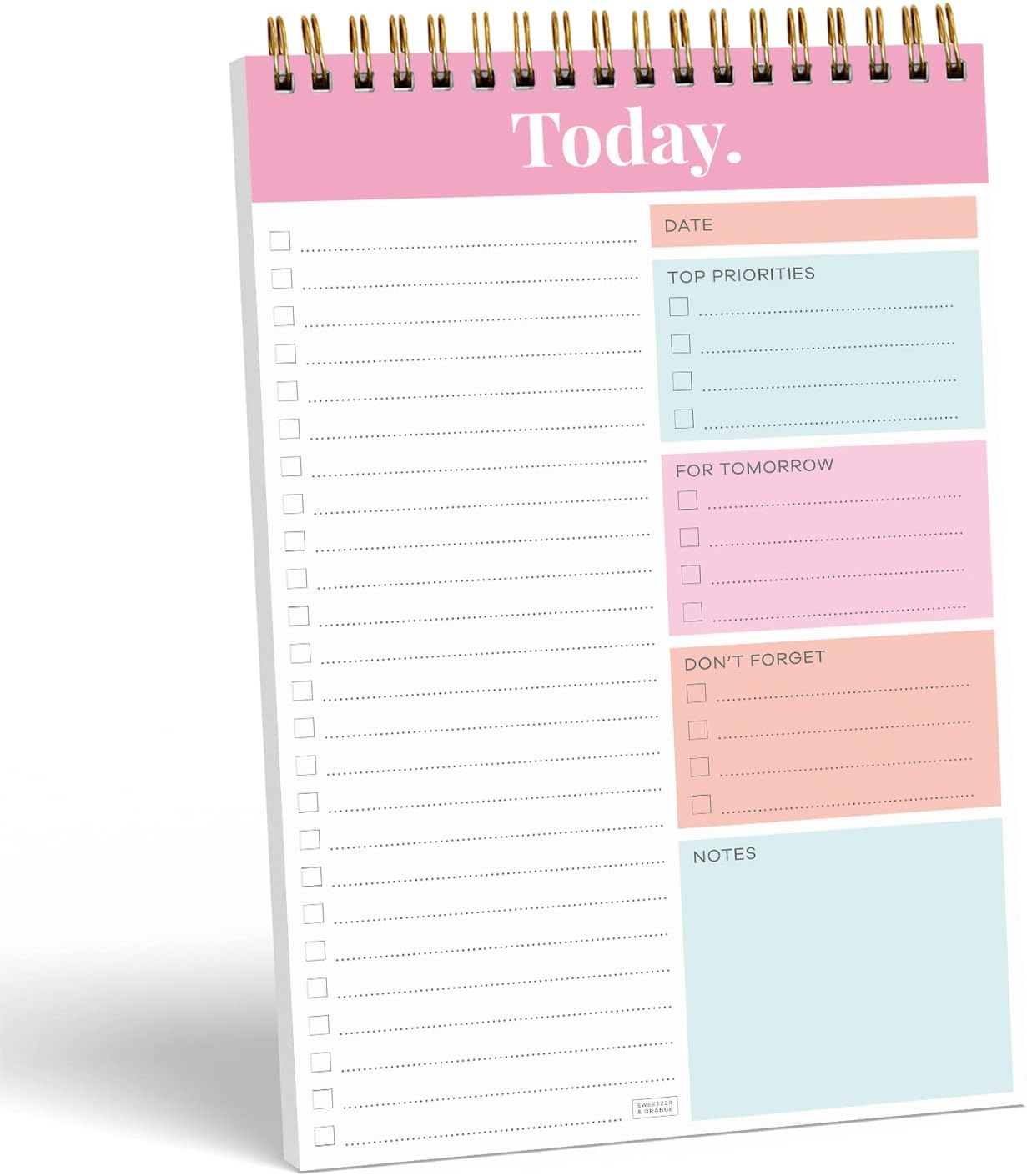 Sweetzer & Orange Daily & Weekly To Do List Notepad – Undated Work Planner & Organizer with Wish List Section, 52-Sheet Coiled Task Pad for Productivity – SET OF 4 To Do List Notebook for Work