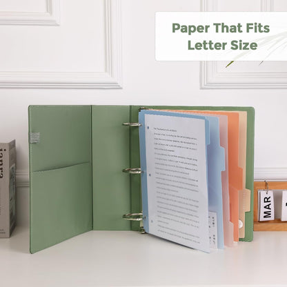 SKYDUE 3 Ring Binder with Clipboard, 13.2" × 10.2" Faux Leather 1 Inch Binder Organizer with 5 Pocket Dividers, Notepad, Labels & 2 Storage Pockets for Teachers, Students, Nurses & Office Work