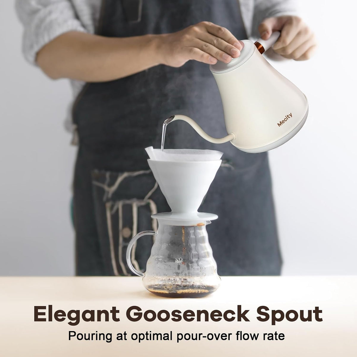 Mecity Electric Gooseneck Kettle With LCD Display Automatic Shut Off Retro Coffee Kettle Temperature Control Hot Water Boiler to Pour Over Tea, 1200 Watt Quick Heating Tea Pot, 0.8L, Stainless Steel