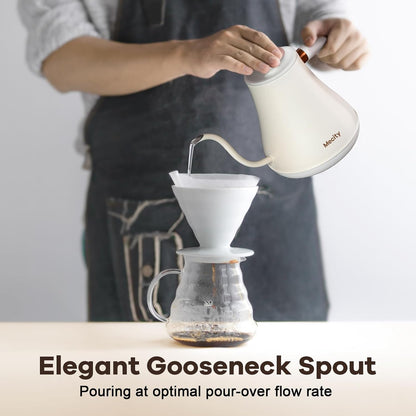 Mecity Electric Gooseneck Kettle With LCD Display Automatic Shut Off Retro Coffee Kettle Temperature Control Hot Water Boiler to Pour Over Tea, 1200 Watt Quick Heating Tea Pot, 0.8L, Stainless Steel