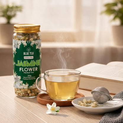 BLUE TEA - Jasmine Tea - 2.10 Oz - Pack of 2 (60 Cups) Loose | MOOD ENHANCING TEA | Caffeine Free - Skin Nourishing - Flower Based - Herbal Tea - Calming Tea - Non-GMO - Gluten Free - Vegan | Reusable Pet Jar