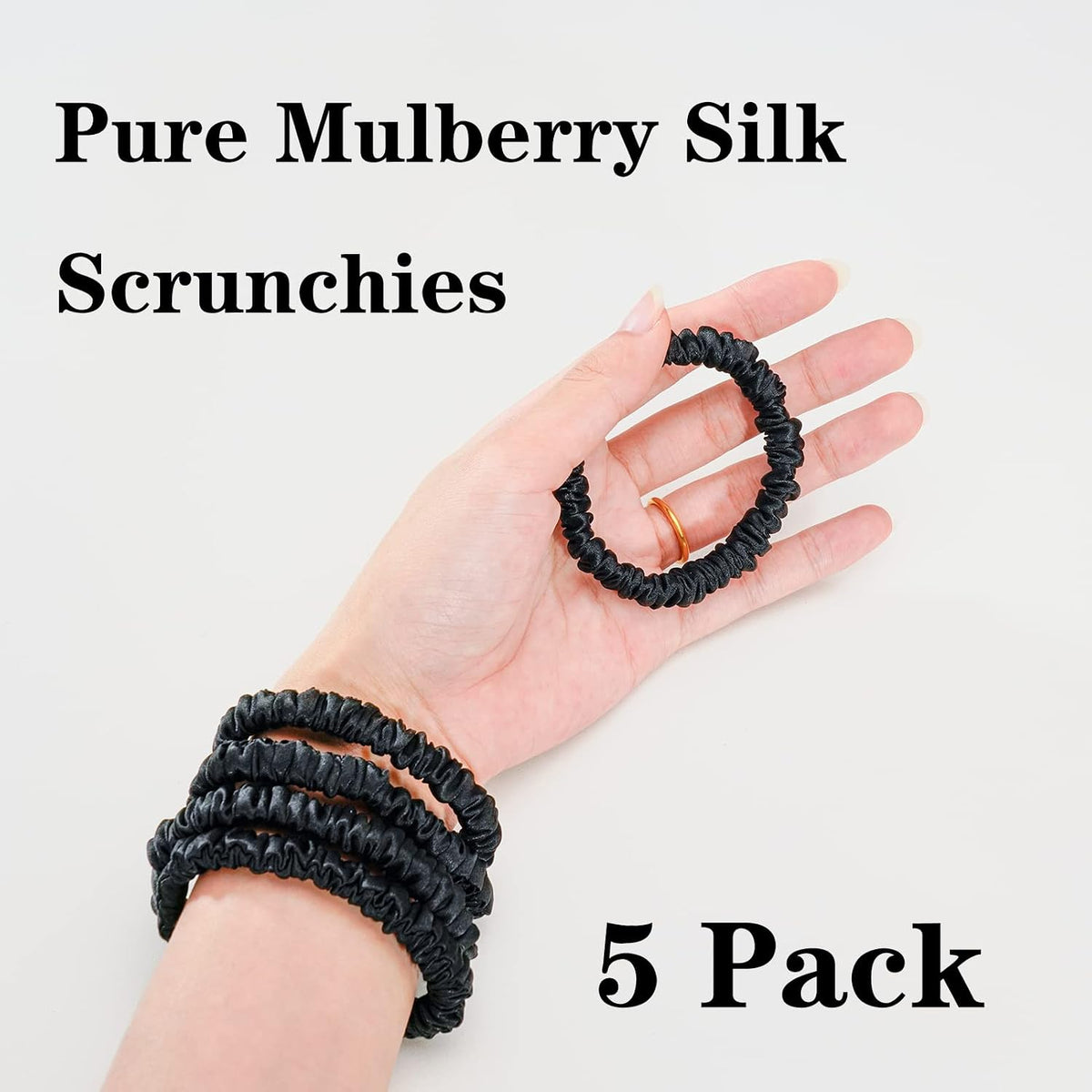 Silk Scrunchies for Hair 100% Mulberry Silk Hair Ties 3 Pack(Black, Navy Blue, Emerald)