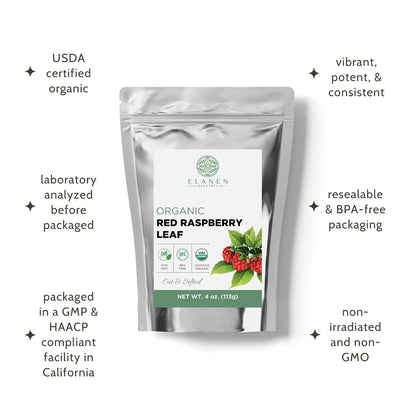 Organic Red Raspberry Leaf 4 oz. (113g), USDA Certified Organic Red Raspberry Leaf Tea Pregnancy, Loose Rasberry, Cut & Sifted