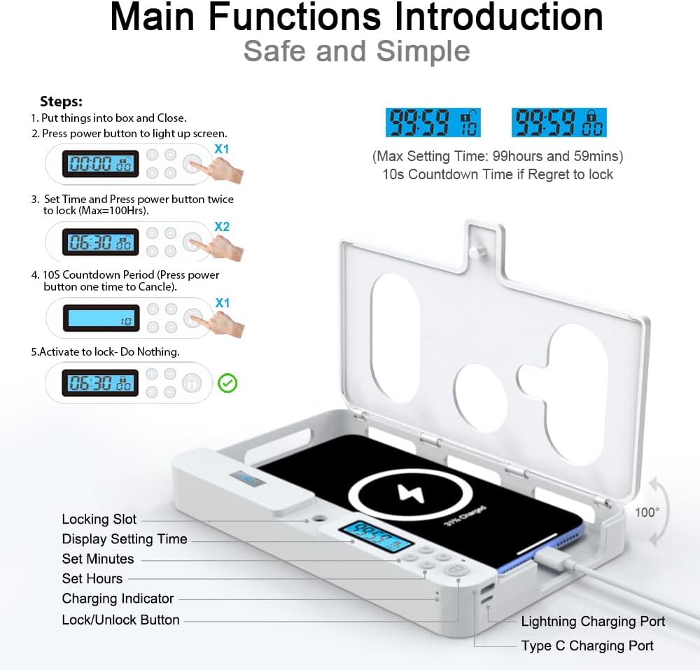 ySky Phone Lock Box with Timer,Phone Access Blocker Device for Cell Phones, Limits Smartphone Access, Reduces Screen Time & Improves Focus,Timed Jail Locker to Help Kids,Students, Adults Focus Back