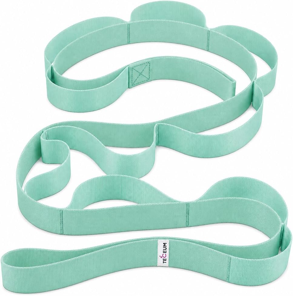TECEUM Stretching Strap with 10 Loops for Physical Therapy & Rehab | Non-Elastic Yoga Stretch Band for Hamstring, Leg, Hip & Knee Rehab, Pilates, Flexibility & Mobility Exercises for Men & Women