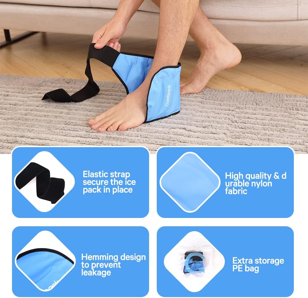 Comfpack Ankle Ice Pack Wrap for Swelling, FSA Eligible, Heel Ice Pack for Pain Relief, Hot Cold Therapy Cold Pack for Plantar Fasciitis, Achilles Tendonitis, Ankle Sprain, Foot Pain, Black