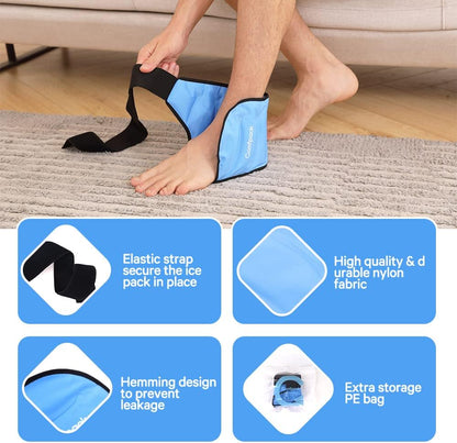 Comfpack Ankle Ice Pack Wrap for Swelling, FSA Eligible, Heel Ice Pack for Pain Relief, Hot Cold Therapy Cold Pack for Plantar Fasciitis, Achilles Tendonitis, Ankle Sprain, Foot Pain, Black