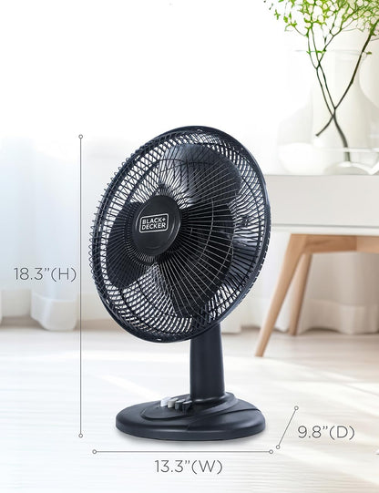 BLACK+DECKER 4" Convertible Cooling Fan, 3-Speed, Type-C USB, 2-Pack, Black