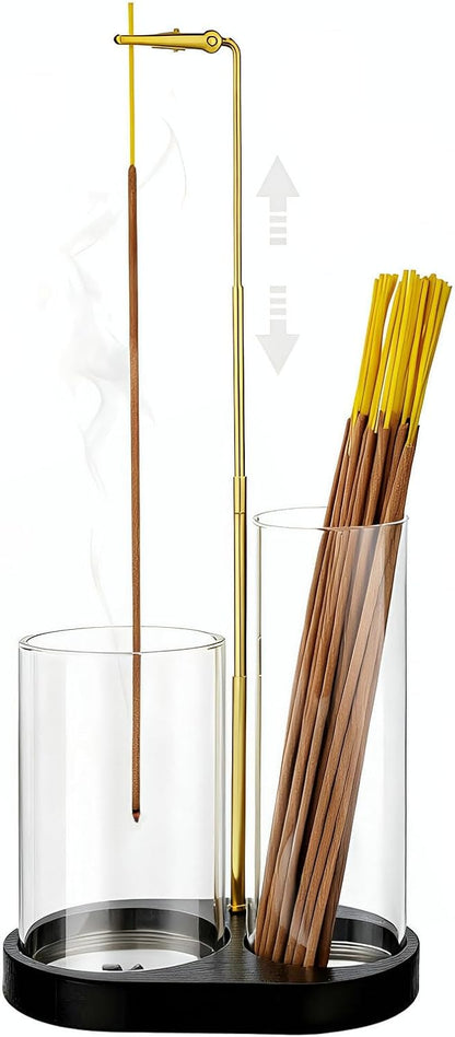 3 in 1 Incense Holder for Sticks Upside Down Anti-Ash Incense Burner with Glass Ash Catcher Backflow Cone Incense Diffuser with Adjustable Threaded Mounting for Mediation Yoga Spa Gifts Home Decor