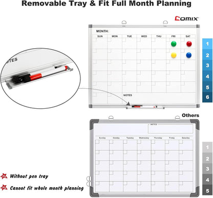Comix Magnetic Monthly Calendar Whiteboard, 24 x 18 Inches Wall Planner
