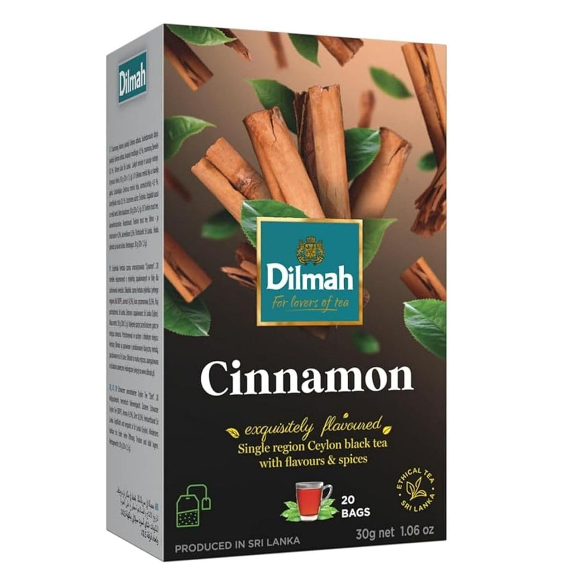 Dilmah Cinnamon Black Tea – 20 Tea Bags | Fun Flavored Ceylon Tea, Warm Spiced Aroma, Medium Caffeine, Ceylon cinnamon tea bags