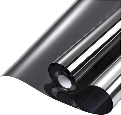 rabbitgoo Window Privacy Film One Way Window Tint for Home, Removable Reflective Heat Sun Blocking Anti UV Glass Door Covering, Mirror Tinting Film House Office, 17.5 Inch X 6.5 Feet, Black Silver
