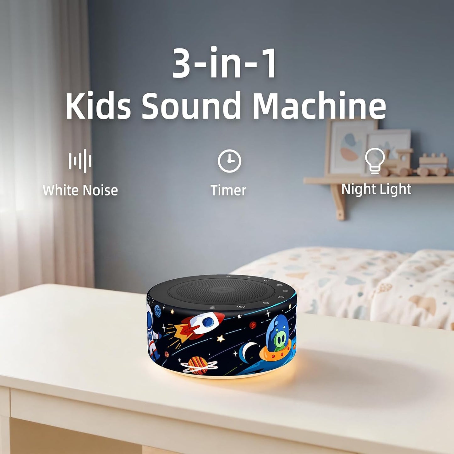 Kipcush White Noise Machine for Baby & Adults, 30 Soothing Sounds, Soft Non-Glare Nursery Lamp, 8 Color Night Lights, Memory Function (Angel V1 White, Standard)