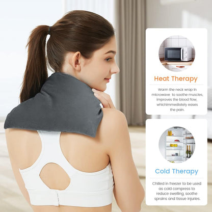 MORLIDEN Microwavable Heated Neck Wrap Warmer and Shoulder Weighted Heating Pad Microwave for Hot and Cold Compress - Dark Gray