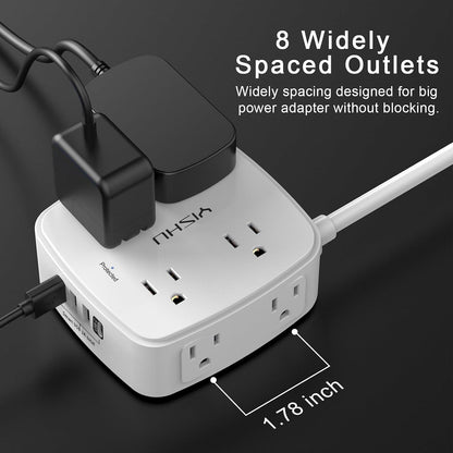 YISHU 6Ft Surge Protector Power Strip with 8 Widely Outlets & 4 USB Ports