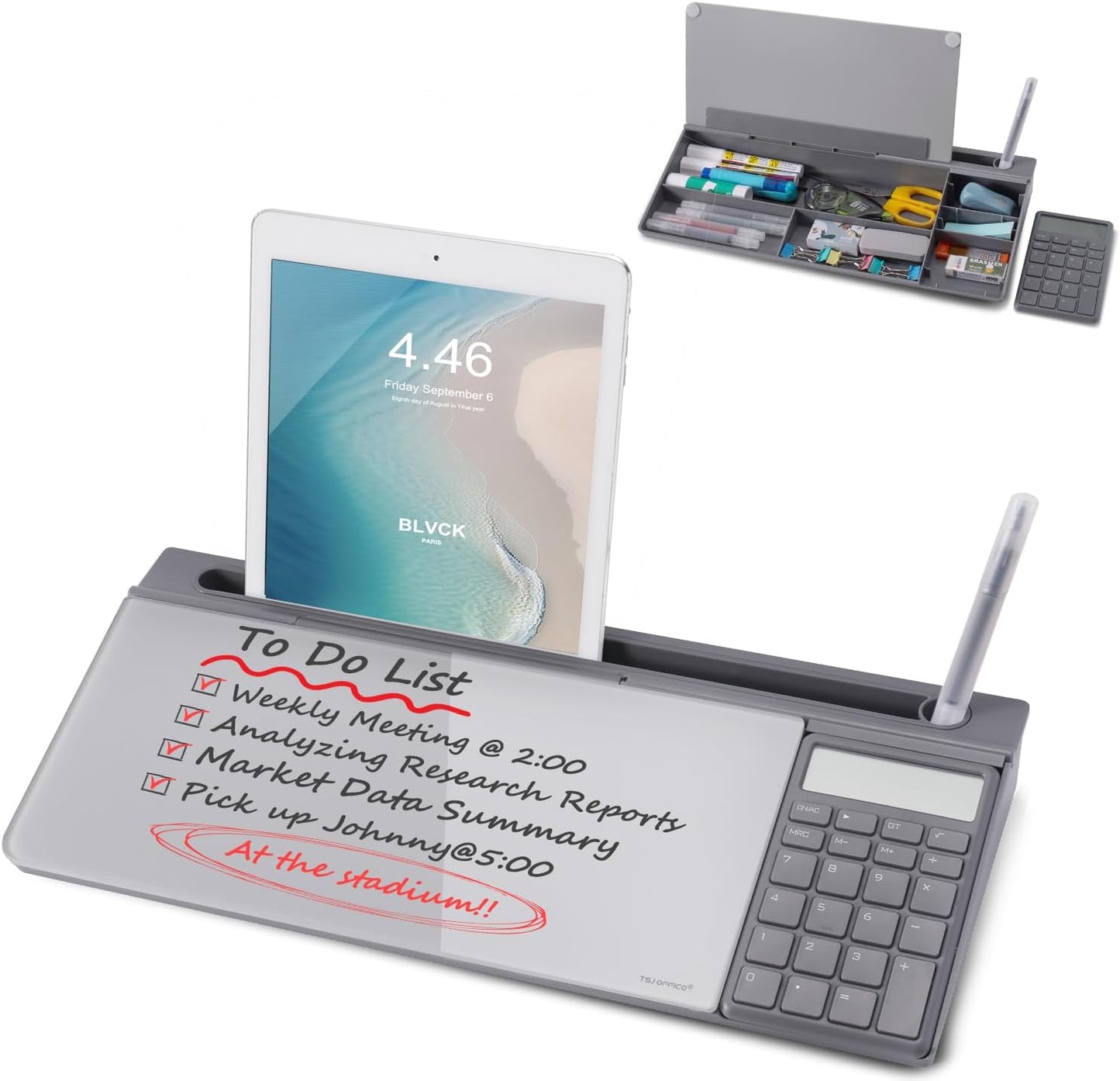TSJ OFFICE Whiteboard Weekly Dry-Erase-Board - Desktop White Board Calendar Desk Organizers with Accessories Computer Keyboard Stand with Drawer, for Office, Home, School Supplies - White Calendar