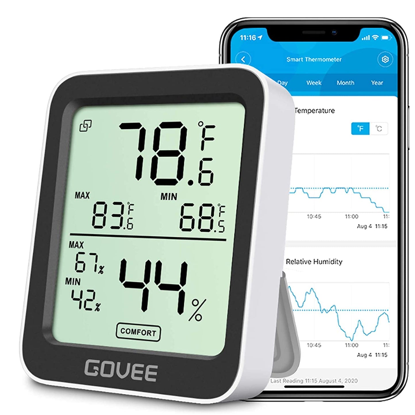 Govee Indoor Hygrometer Thermometer 2Pack H5075 with Bluetooth App Control | Room Temperature Humidity Meter, 164ft Remote Monitor, Smart Alerts, 2 Years Data Storage Export, for Bedroom Wine Cellar