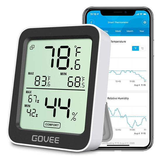 Govee Indoor Hygrometer Thermometer 2Pack H5075 with Bluetooth App Control | Room Temperature Humidity Meter, 164ft Remote Monitor, Smart Alerts, 2 Years Data Storage Export, for Bedroom Wine Cellar