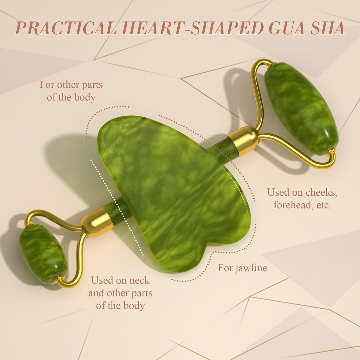 Natural Gua Sha & Jade Roller Set, Gua Sha Tool for Face & Body, Anti-Swelling Skin Tightening Home SPA Tool, Muscle Relief Safe Polished Jade, Self-Care Gift Set for Home Travel