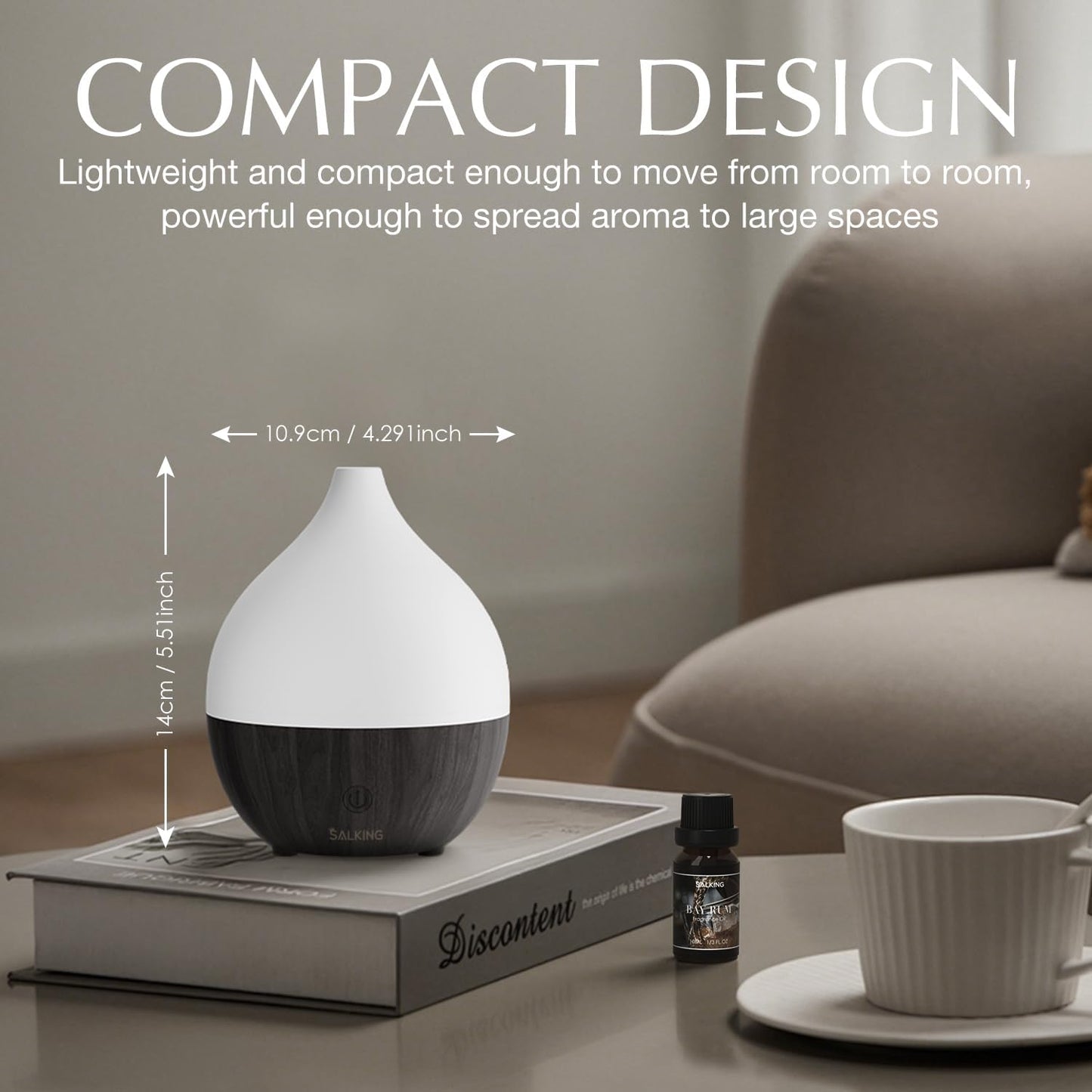 SALKING Essential Oil Diffuser, 100ml Small Aromatherapy Diffuser with Auto Shut-Off Function, Ultrasonic Diffusers for Essential Oils, Cool Mist Humidifier with Warm White Lights, for Office Home