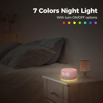 Buffbee Alarm Clock with Sound Machine for Bedrooms – 2-in-1 White Noise Machine for Sleep, Gentle Wake-Up with Soft Alarm Sounds, Ambient Night Light, Plug-in, Sleep Better, Wake Gently