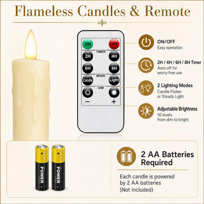 Candle Holder Set of 3, with 3 Flameless Candles & 1 Remote(Gold) | Taper Candle Holders, Metal Non Slip Stable Base, for Home Decor, Holiday Party, Pet & Kid Friendly
