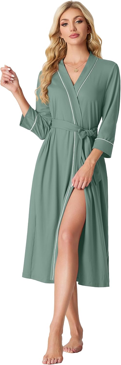 PrinStory Robes for Women 3/4 Sleeve Long Bath Robe XS-4XL