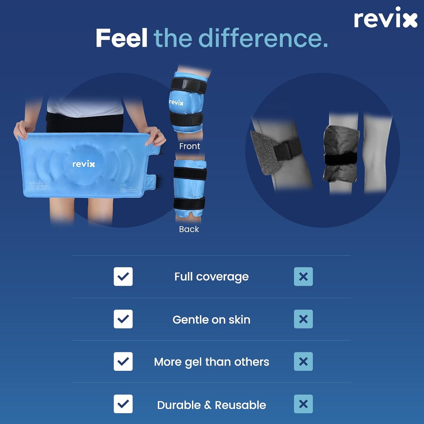 REVIX 19" Extra Large Knee Ice Pack Wrap Around Entire Knee, Reusable Gel Cold Pack for Discomfort and Post-Workout Fatigue, Cold Compress, Enhance Comfort and Recovery