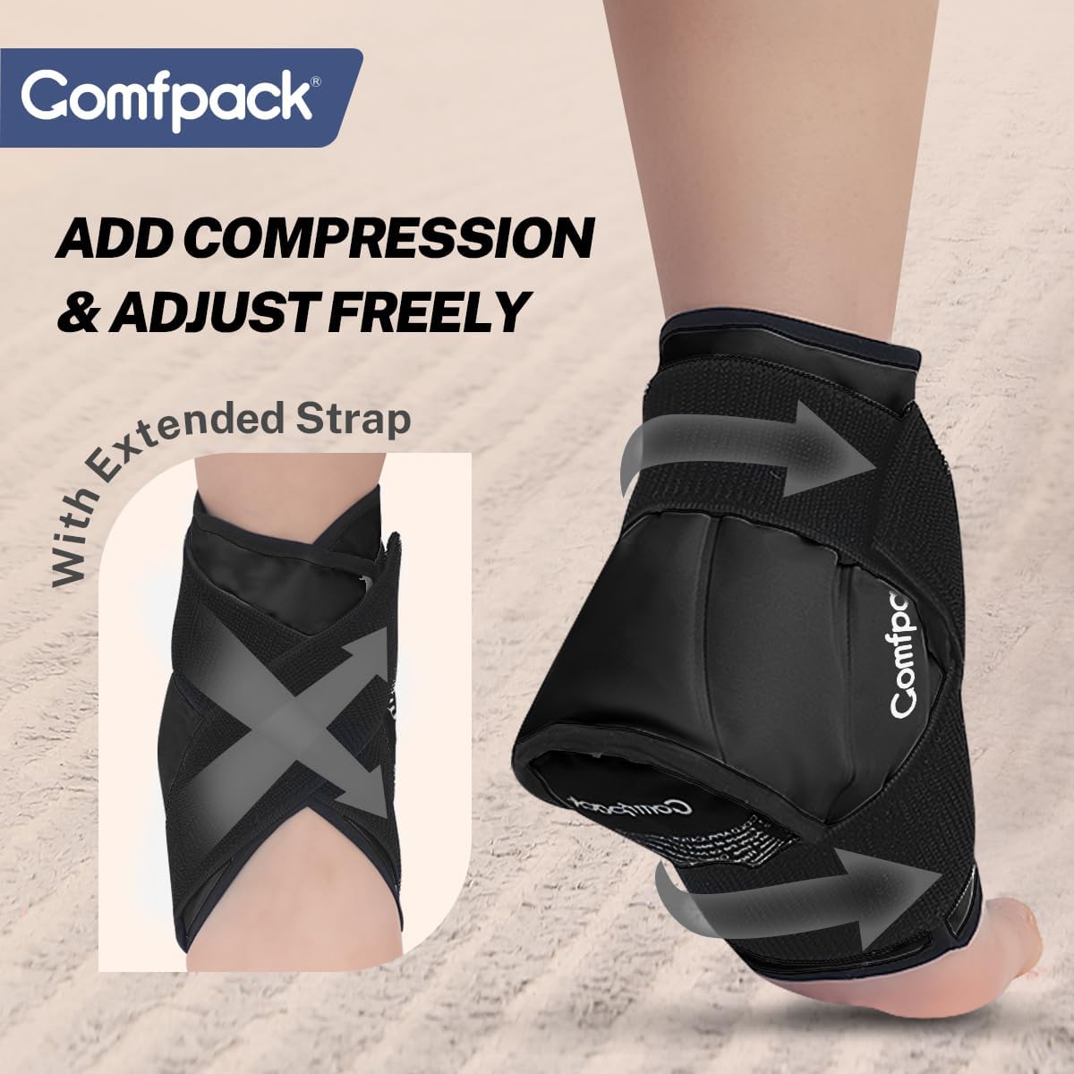 Comfpack Ankle Ice Pack Wrap for Swelling, FSA Eligible, Heel Ice Pack for Pain Relief, Hot Cold Therapy Cold Pack for Plantar Fasciitis, Achilles Tendonitis, Ankle Sprain, Foot Pain, Black