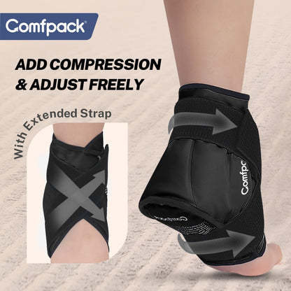 Comfpack Ankle Ice Pack Wrap for Swelling, FSA Eligible, Heel Ice Pack for Pain Relief, Hot Cold Therapy Cold Pack for Plantar Fasciitis, Achilles Tendonitis, Ankle Sprain, Foot Pain, Black